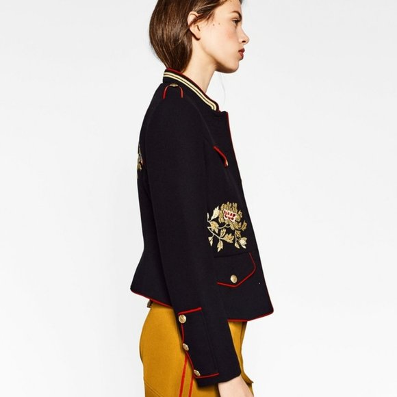 NWT Zara Trafaluc Military Style Embroidered Mandarin collar Blazer. M - Picture 14 of 14
